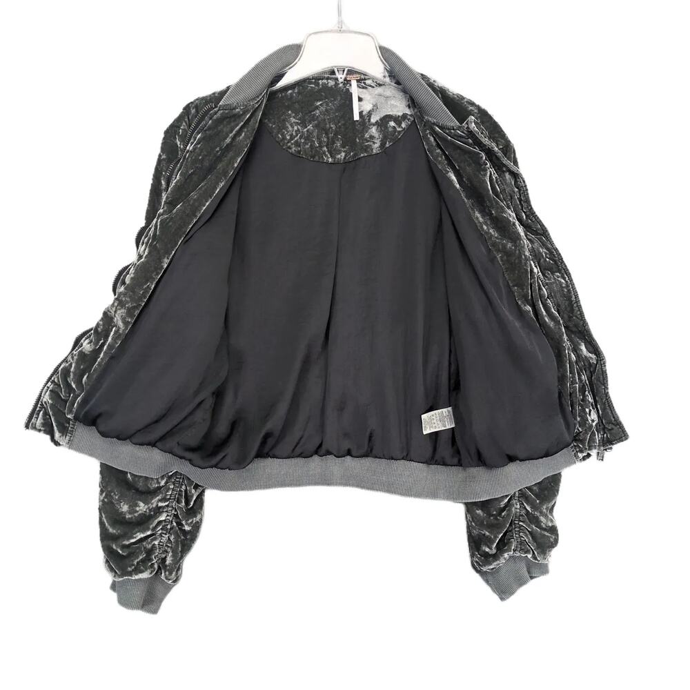 Free People Gray Velvet Bomber Jacket - Picture 2 of 6